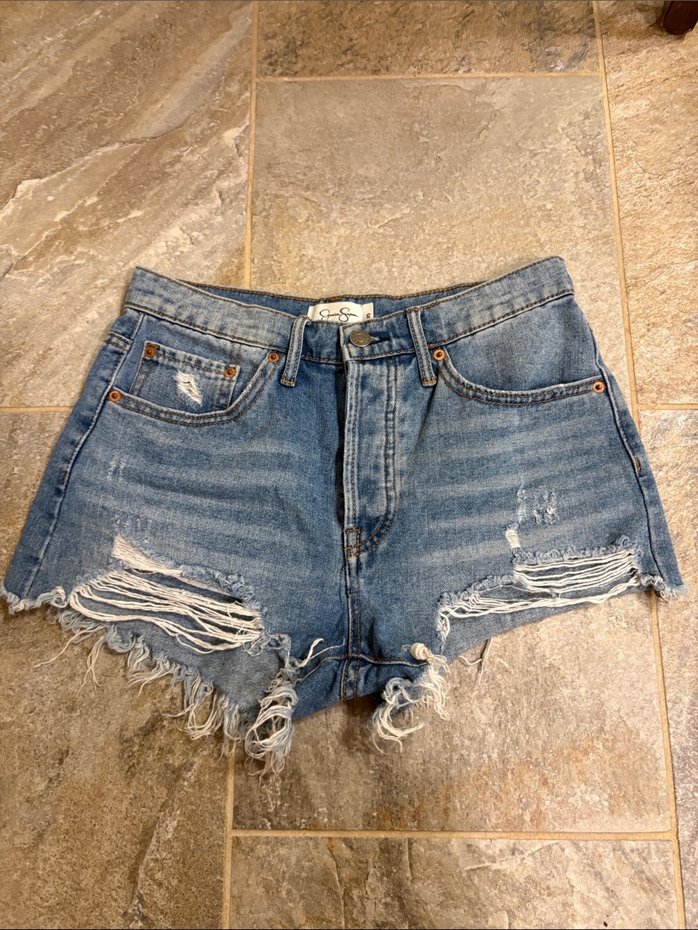Jessica Simpson- Distressed High-Rise Women's Denim Shorts in Blue